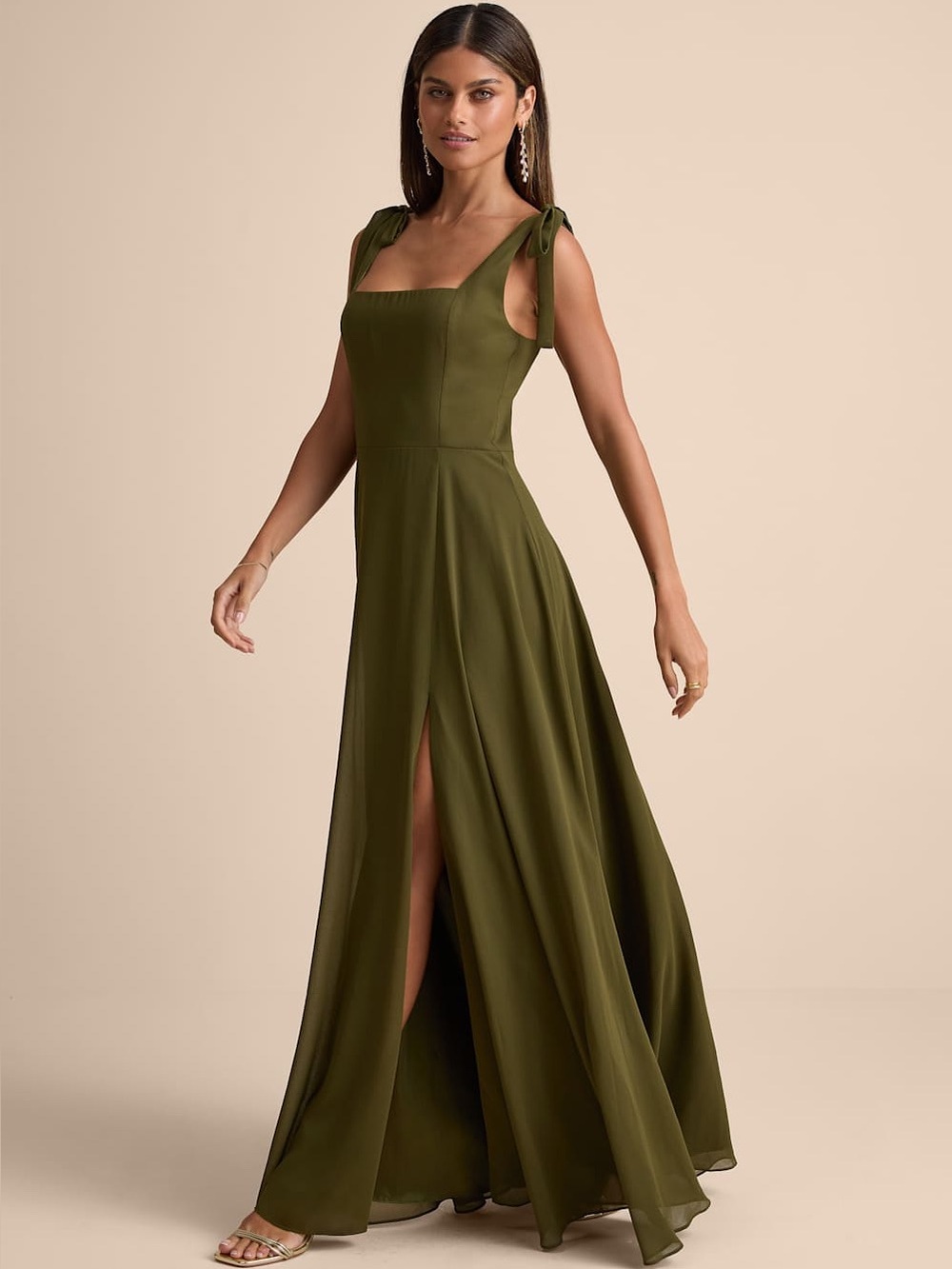 Lulus Love Me Forever Olive Green Square Neck Maxi Dress Size M NWT - Picture 10 of 10